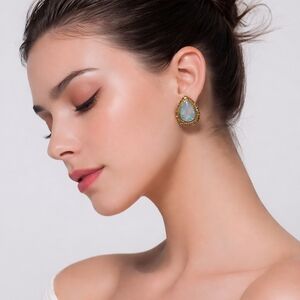 Gold and Blue Teardrop Earrings